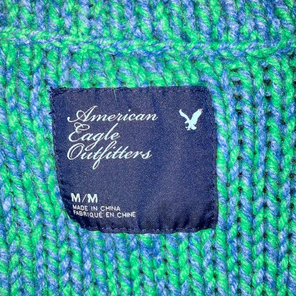 American Eagle Outfitters Blue/Green Cardigan with High Collar and Fitted Style - Picture 3 of 11